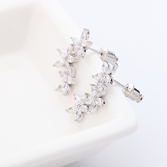 Swavorski crystal flower 925 silver earrings new sterling elegant luxury - Picture 6 of 10